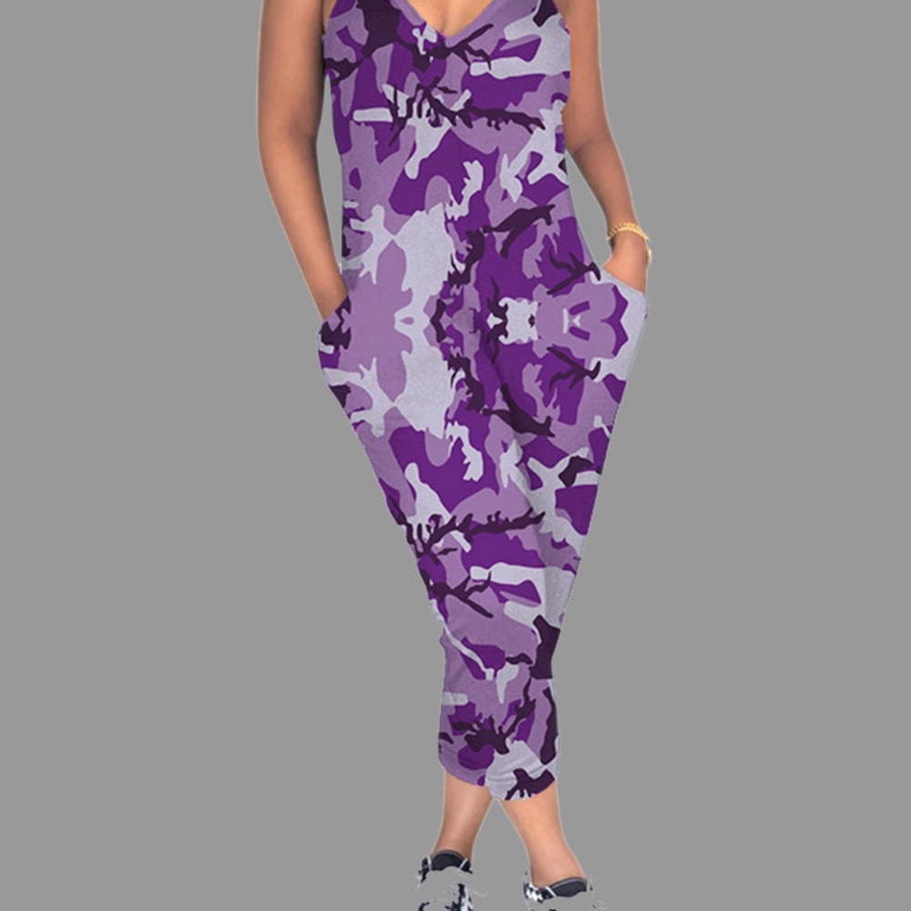 New 2XL Jumpsuit Sleeveless V Neck Razorback Purple - Picture 1 of 7